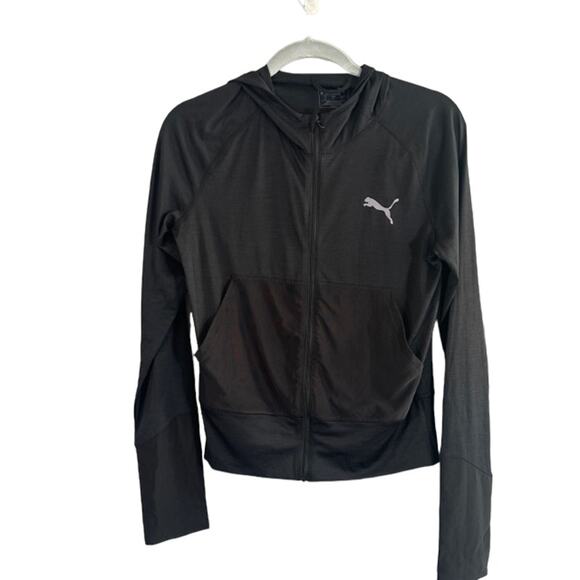 Puma Black Hooded Cropped Lightweight Casual Athletic Jacket Women Sz S - Picture 1 of 12